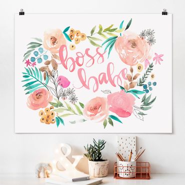 Poster - Rosa Blüten - Boss Babe - Querformat 3:4