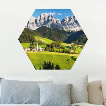 Hexagon Bild Alu-Dibond - Geislerspitzen in Südtirol