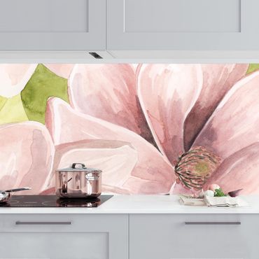Küchen Rückwand Glas Motiv S_Photo Botanik Blumen Magnolie Foto Pink/Rosa A7RH 