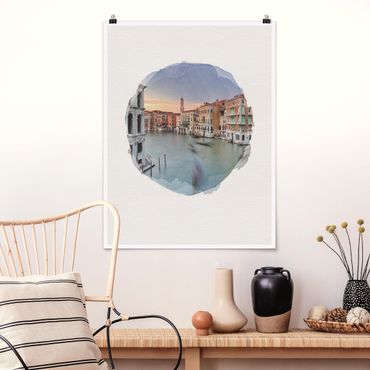 Poster - Wasserfarben - Canale Grande Blick von der Rialtobrücke Venedig - Hochformat 4:3