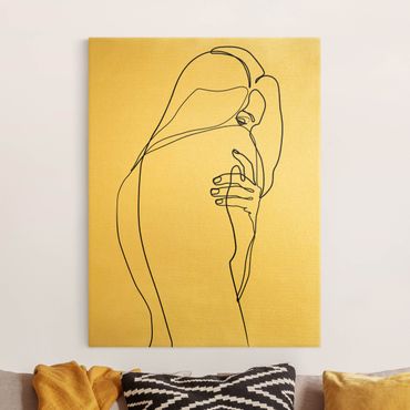 Leinwandbild Gold - Line Art Frauenakt Schulter Schwarz Weiß - Hochformat 4:3
