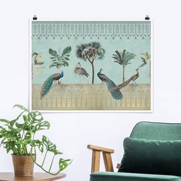 Poster - Vintage Collage - Tropische Vögel mit Palmen - Querformat 3:4