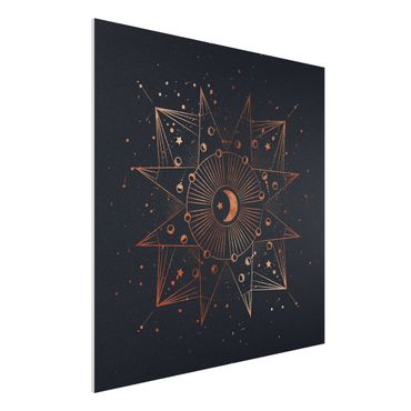 Forex Fine Art Print - Astrologie Mond Magie Blau Gold - Quadrat 1:1