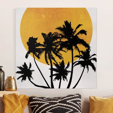 Leinwandbild - Palmen vor goldener Sonne - Quadrat 1:1