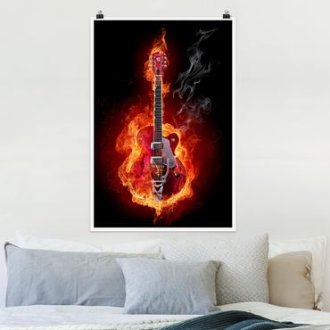 Poster - Gitarre in Flammen - Hochformat 3:2