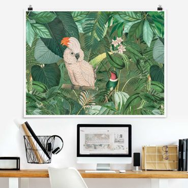 Poster - Vintage Collage - Kakadu und Kolibri - Querformat 3:4
