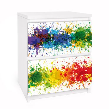 Möbelfolie für IKEA Malm Kommode - Selbstklebefolie Rainbow Splatter