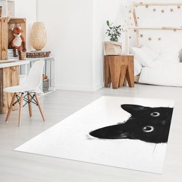Vinyl-Teppich - Laura Graves - Illustration Schwarze Katze auf Weiß Malerei - Querformat 4:3