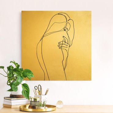 Leinwandbild Gold - Line Art Frauenakt Schulter Schwarz Weiß - Quadrat