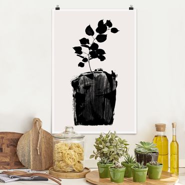 Poster - Grafische Pflanzenwelt - Schwarze Blätter - Hochformat 3:2