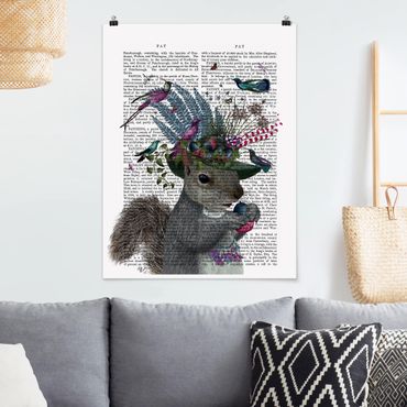 Poster - Vogelfänger - Eichhörnchen mit Eicheln - Hochformat 3:4