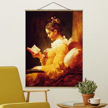 Stoffbild mit Posterleisten - Jean Honoré Fragonard - Lesendes Mädchen - Hochformat 3:4
