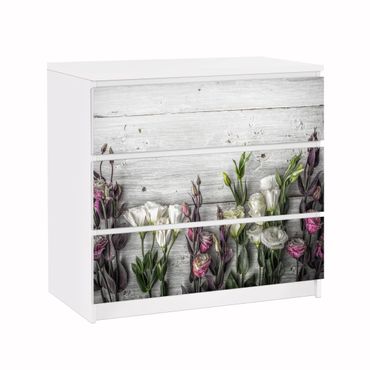 Möbelfolie für IKEA Malm Kommode - Tulpen-Rose Shabby Holzoptik - Selbstklebefolie