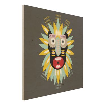 Holzbild - Collage Ethno Maske - King Kong - Quadrat 1:1