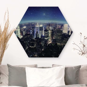 Hexagon Bild Holz - Illuminated New York