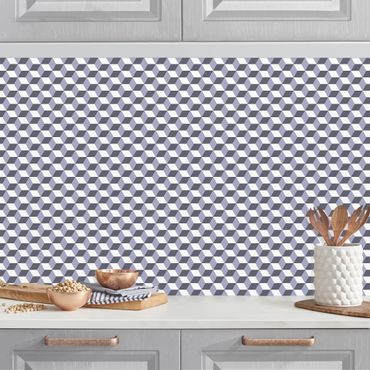 Küchenrückwand - Geometrischer Fliesenmix Würfel Violett