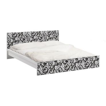 Möbelfolie für IKEA Malm Bett niedrig 160x200cm - Klebefolie Black and White Leaves Pattern