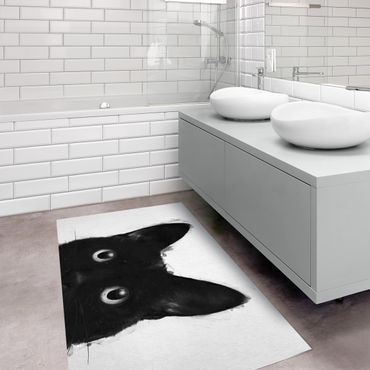 Vinyl-Teppich - Laura Graves - Illustration Schwarze Katze auf Weiß Malerei - Querformat 2:1