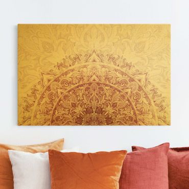 Leinwandbild Gold - Mandala Aquarell Ornament halbkreis rot - Querformat 2:3