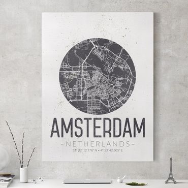 Leinwandbild - Stadtplan Amsterdam - Retro - Hochformat 4:3