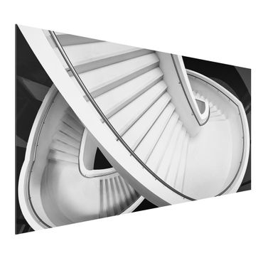 Alu-Dibond - Schwarz Weiße Treppenarchitektur - Hochformat