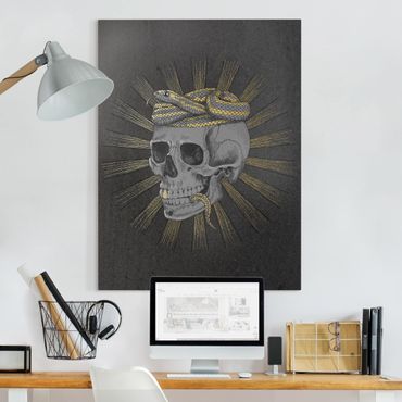 Wandbild Bild Totenkopf Skull Glasbild Wohnzimmer Deko Schwarz mit Glitzer  25x20cm