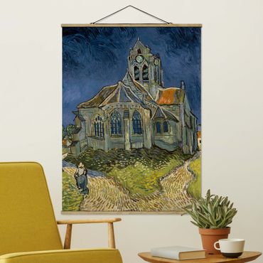 Stoffbild mit Posterleisten - Vincent van Gogh - Kirche Auvers-sur-Oise - Hochformat 3:4