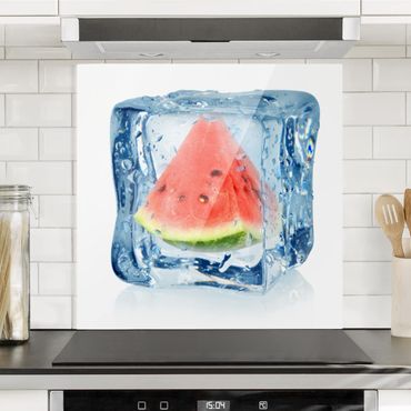 Glas Spritzschutz - Melone im Eiswürfel - Quadrat - 1:1