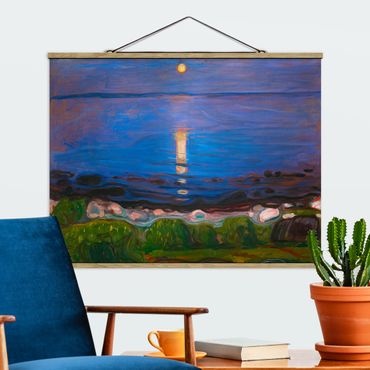 Stoffbild mit Posterleisten - Edvard Munch - Sommernacht am Meeresstrand - Querformat 4:3