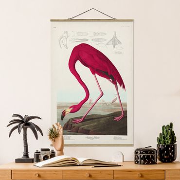 Stoffbild mit Posterleisten - Vintage Lehrtafel Amerikanischer Flamingo - Hochformat 2:3