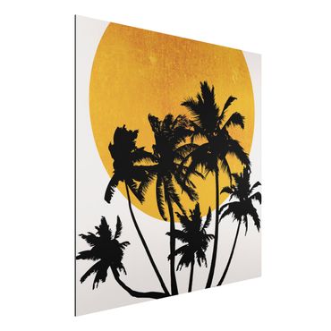 Aluminium Print - Palmen vor goldener Sonne - Quadrat 1:1