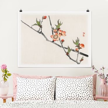 Poster - Asiatische Vintage Zeichnung Kirschblütenzweig - Querformat 3:4