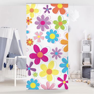Raumteiler Kinderzimmer - Retro Blumen 250x120cm