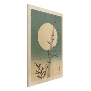 Holzbild - Japanische Zeichnung Bambus und Mond - Hochformat 3:2