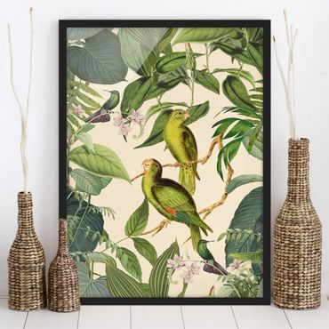 Bild mit Rahmen - Vintage Collage - Papageien im Dschungel - Hochformat 4:3