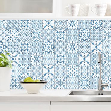 Küchenrückwand - Musterfliesen Blau Weiß