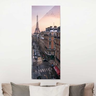 Glasbild - Eiffelturm bei Sonnenuntergang - Panel
