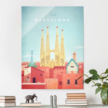 Glasbild - Reiseposter - Barcelona - Hochformat 4:3