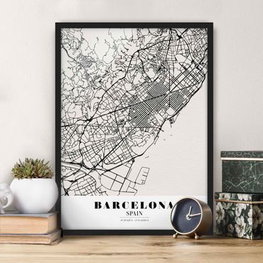Bild mit Rahmen - Stadtplan Barcelona - Klassik - Hochformat 3:4