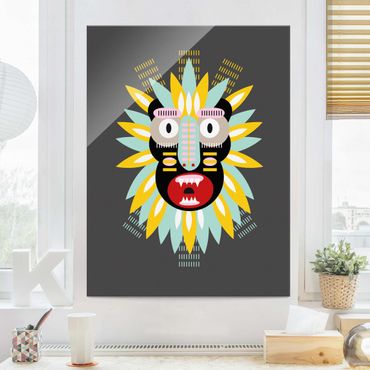 Glasbild - Collage Ethno Maske - King Kong - Hochformat 4:3