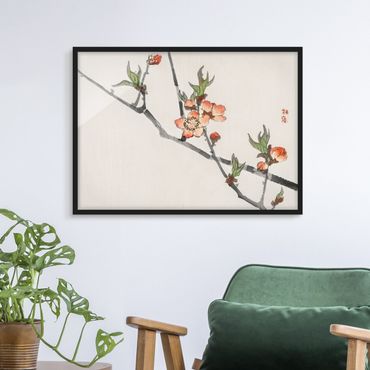Bild mit Rahmen - Asiatische Vintage Zeichnung Kirschblütenzweig - Querformat 3:4