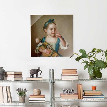 Glasbild - Jean Etienne Liotard - Mädchen mit Puppe - Quadrat 1:1