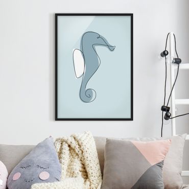 Bild mit Rahmen - Seepferdchen Line Art - Hochformat 4:3