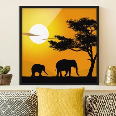 Bild mit Rahmen - African Elefant Walk - Quadrat 1:1