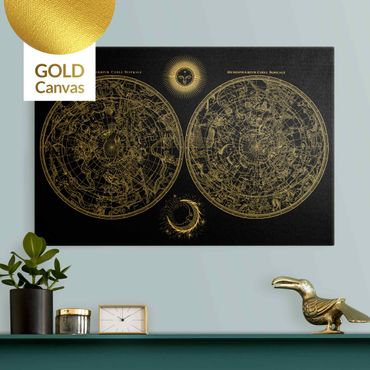 Leinwandbild Gold - Antike Vintage Sternenkarte Schwarz - Querformat 3:2