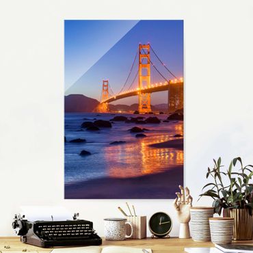 Glasbild - Golden Gate Bridge am Abend - Hochformat 2:3
