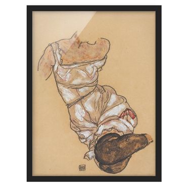 Bild mit Rahmen - Egon Schiele - Weiblicher Torso in Unterwäsche - Hochformat 3:4