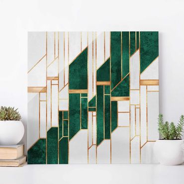 Glasbild - Elisabeth Fredriksson - Emerald und Gold Geometrie - Quadrat 1:1