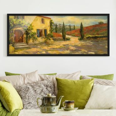 Bild mit Rahmen - Italienische Landschaft - Toskana - Panorama Querformat