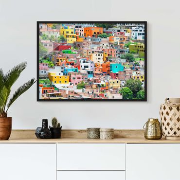 Bild mit Rahmen - Farbige Häuserfront Guanajuato - Querformat 3:4